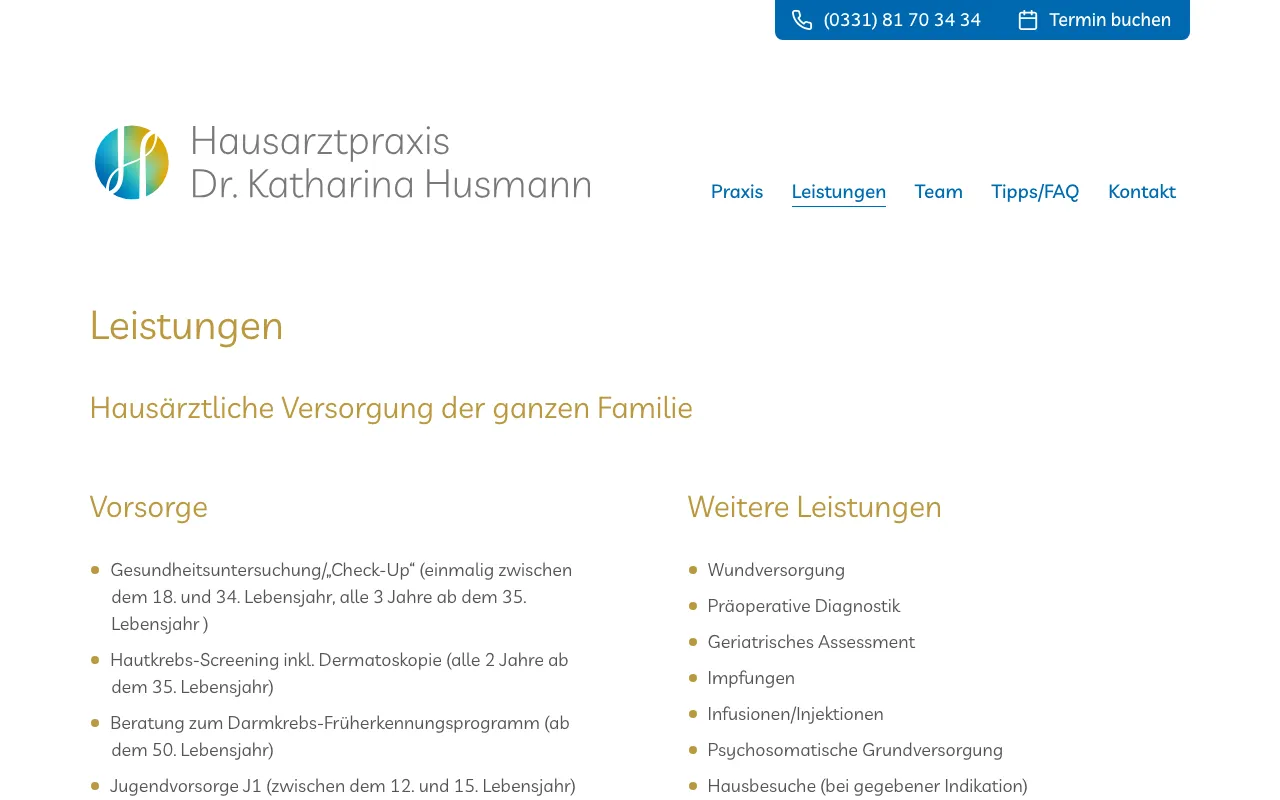 Startseite von Praxis Dr. Husmann Potsdam